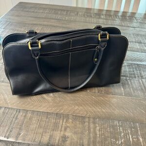 Liz Claiborne Leather Black Satchel Purse Handbag Gold Detail